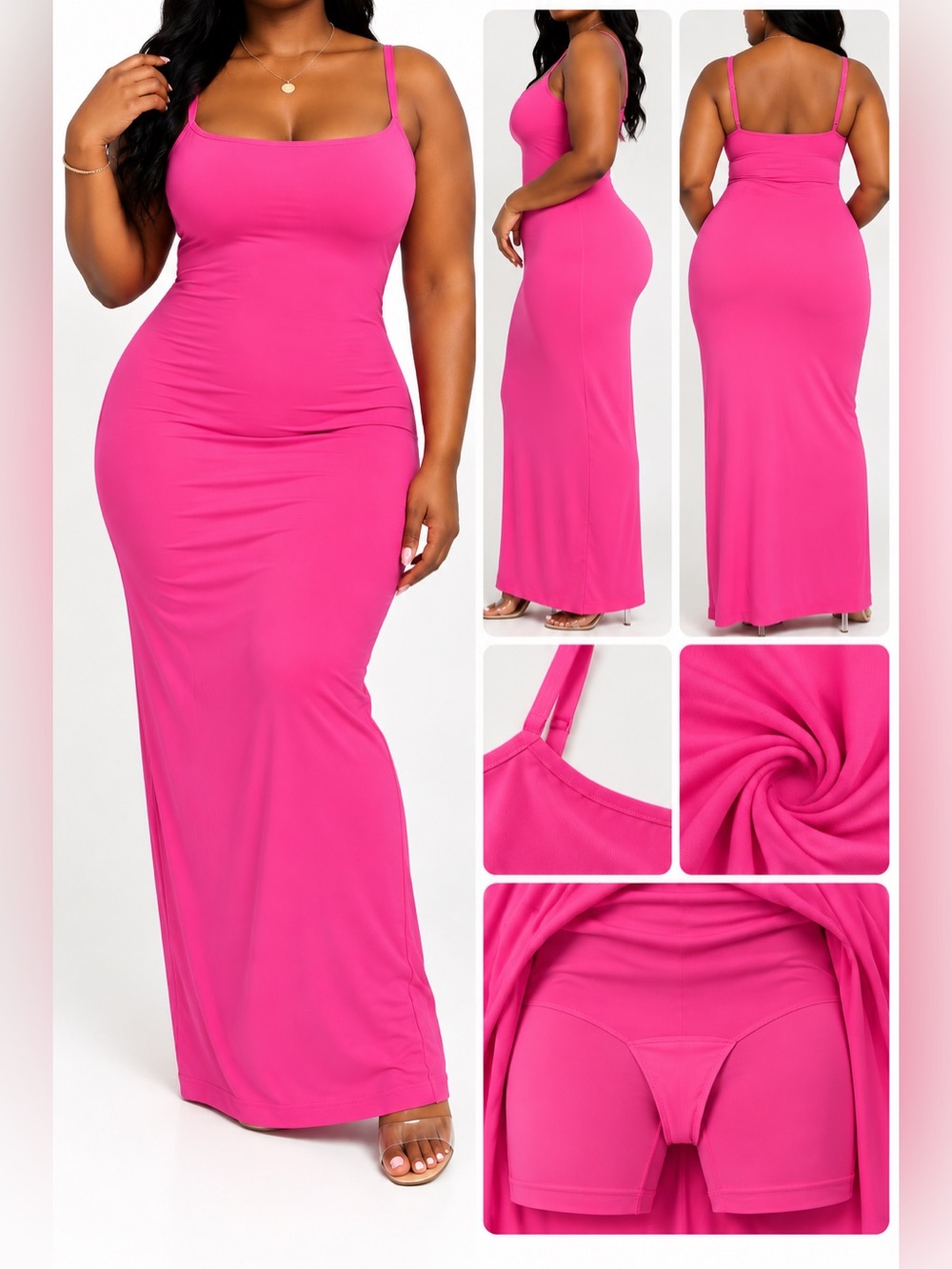 Fuchsia Spaghetti-Strap Maxi Dress — Sleek Bodycon Style